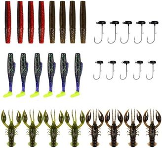 Bombrooster Ned Rig Fishing Bait Kit, 32pcs TPE Soft Lures, Worms, Crawfish, Paddle Tail Swimbaits, Mushroom Jig Heads, Multi-Color