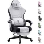 Dowinx Gaming Chair for Adults With Footrest, Ergonomic High Back Fabric Chair With Pocket Spring Cushion and Massage Lumbar Support, Video Game Office Chair, Grey