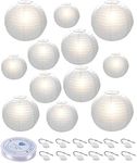 Vanble Paper Lanterns, 6" 8" 10" 12" Round Paper Lantern with LED Lantern Lights for Indoor and Outdoor Decoration - (Lanterns 12pcs, Warm White LED Bulbs 14pcs)