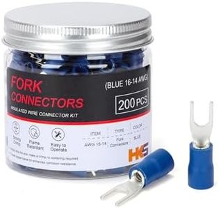 HKS 200PCS Insulated Fork Spade Wire Connectors - Blue 16-14 AWG M5 Stud Size #6 - Tinned Red Copper - U-Type Electrical Crimp Terminals