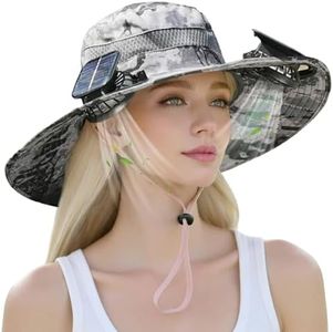 Solar Fan hat, Wide Brim Sun Hat with 2 Solar Fan Detachable Neck Fan, Fishing Hat with Fan for Men, for Outdoor Fishing Hiking Gardening, USB Solar Charging-Ink Gray