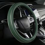 ALEMODR Green Leather Steering Wheel Cover Fiber Strip Car Steering Wheel Cover Universal 15 inch