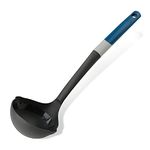 Tasty Soup Ladle with Measurements, Soup Spoon, Soft-Touch Handle with Pouring Tips on Both Sides, for Cooking and Serving Soup, Dimensions, 34 x 10.5 cm, Plastic, Colours, Dark Blue, Black and Grey