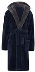 MICHAEL PAUL Dressing Gowns for Men | Super Soft Snuggle Hooded Dressing Gown |Men's Warm and Cozy Fleece Nightwear Robe | Gifts for Him NAVY grey M