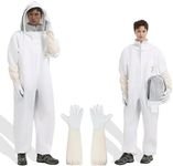 Bee Suit for Men Women Sting Proof, Polycotton Beekeeping Suits Beekeeper Costume&with Glove &Ventilated Hood, Bee Outfit for Backyard (XXL)