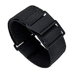 BINLUN Elastic Nylon Watch Band Navy Divers Parachute Fabric Replacement Hook-and-Loop Watch Strap 18/20/22mm(Black,20mm)