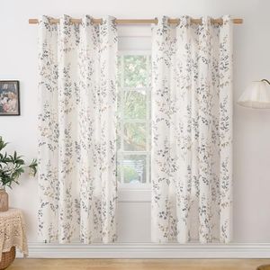 BGment Linen Curtains for Living Room 72 Inch Length 2 Panels Floral Leaf Patterns, Light Filtering Window Privacy Boho Curtains for Vintage Farmhouse Dining Room, Each 52 Inch Wide, Brown