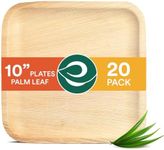 ECO SOUL Compostable 10 Inch Palm Leaf Square Plates (20 Count) Like Bamboo Plates | Biodegradable | Eco-Friendly, Microwave & Oven Safe