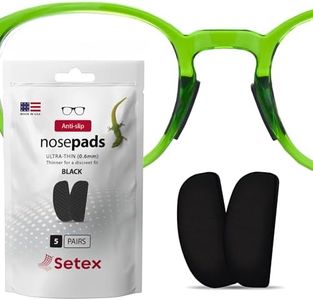Setex Gecko Grip Ultra-Thin 0.6mm Anti Slip Eyeglass Nose Pads, (5 Black Pair) USA Made, 2500 Innovative Microstructured Fibers per Nose Pad, 0.6mm x 7mm x 16mm