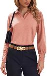 Misakia Womens Polo Shirts V Neck Knit Tops Business Casual Tops Button Cuffs Long Sleeve Blouses Coral M