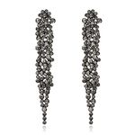 EVER FAITH Austrian Crystal Art Deco Statement Earring, Banquet Prom Long Chandelier Dangle Earrings for Woman Grey Black-Tone