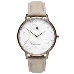 MVMT Women's Analog White Dial Gold Band Leather Watch