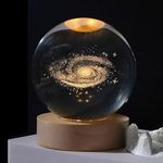 3D Crystal Ball Milky Way Galaxy LED Night Light with Wooden Base, 16 Colors Change with Remote Control, 6cm Universe Galaxy Glass Glow Ball Light as a Christmas Birthday Gift for Teens Boys and Girls