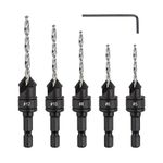 Gunpla 5pcs HSS Countersink Drill Bit Set, 1/4 inch Hex Shank Adjustable Counterbore Drill Bits Kit for Drilling Holes in Wood Plastic Soft Metal Chamferring Tool