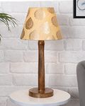 Homesake® Modern Stick Table Lamp, Wooden Base Modern Fabric Lampshade for Home Office Cafe Restaurant, Nordic (Golden Leaf)