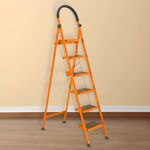 Cheston Foldable GI Steel 6-Steps Home Ladder | 6.3 Feet Anti-Skid Step Ladder with Wide Pedal & Hand Grip | Shock-Resistant Foldable Ladder for Home Use | Supports 150+ Kgs | Orange