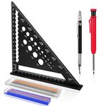 flintronic 5-in-1 Triangle Ruler Carpenters Square Tool, 18cm Combination Square with 1 Carpenters Pencils & 1 Deep Hole Marker & 20 refills, Carpenter's Layout Ruler Precision Goniometer