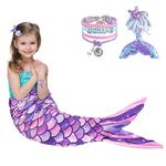 WERNNSAI Mermaid Tail Blanket - Wearable Mermaid Soft Blanket with Hairpin Bracelet Soft Purple Flannel Snuggle Blanket Gift for Girls Birthday Christmas