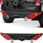 YITAMOTOR Rear Bumper Compatible with 2007-2018 JK & JKU Unlimited, Rock Crawler Back Bumpers w/ 2" Hitch Receiver, D-Rings & 2X Square LED Lights, Off Road Textured Black