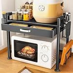 Microwave Oven Rack with Drawer, 2 Tier Storage Stand Metal Toaster Stand Shelf with 4 Hooks and Cutting Boards Stand (Size : 55cm/22inch)