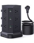 Surge Protector Power Strip Tower, KOOSLA 16.4 FT Extra Long Cord Flat Plug - [15A 1500J] Heavy-Duty 12 Widely Multiple Outlets & 6 USB Charging Station for Home, Office, Dorm Black