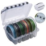 Goture Fishing Line Storage Box 1Pcs, 6(2 Large + 4 Standard) Slots Fishing Leader Storage Organizer, PP Clear Fishing Line Spool Holder, Silicone Line Outlets Fishing Line Spool Box