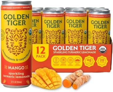 Golden Tiger Turmeric Sparkling Lemonade, Mango – Curcumin & Ginger for Inflammation – Organic Wellness Drink with Superfoods & Antioxidants for Recovery, Immunity, Gut Health - 4g Sugar, 20 Calories (12-pack)