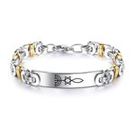 Stainless Steel Messianic Jewish Star of David Menorah Ichthys Christian Faith Symbol Gold Silver Tone Byzantine Chain Bracelet for Protection Israel Jerusalem Jewelry Gifts for Unisex, 8.07 inch, Stainless Steel, stainless steel