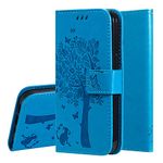 IMEIKONST Compatible with iPhone 13 Mini Phone Case, Premium Leather Flip Magnetic Closure Wallet with Card Holder Shockproof Protective Cover for iPhone 13 Mini 5.4". Wish Tree Blue KT1