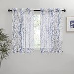 NICETOWN Semi-Sheer Curtains for Kitchen, Navy Blue Branch Rod Pocket Privacy Protect Curtains/Rideaux Stylish Rustic Panels for Small Window (W50 x L45 Inch, Navy Blue, 2 Panels)