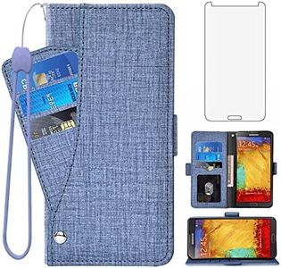 Asuwish Compatible with Samsung Galaxy Note 3 Wallet Case Tempered Glass Screen Protector and Leather Flip Cover Card Holder Stand Cell Accessories Phone Cases for Glaxay Note3 N9005 Women Men Blue