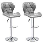 SK Depot™ High Back 360 Degrees Swivel Adjustable Quality Grey PU Leather Bar Stool Pub Chair, Barstool with Backrest and Footrest/Back Foot Rest - Set of 2(Grey)