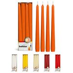 BOLSIUS Orange Taper Candles - 4 Pack Unscented 10 Inch Dinner Candle Set - 8 Hours Burn Time - Premium European Quality - Smokeless and Dripless Household Wedding, Party, and Home Decor Candlesticks