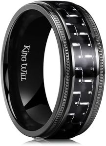 King Will Titanium Ring for Men Black Plated Wedding Band Silver Carbon Fiber Inlay Ring 8mm Width Comfort Fit Size 7-14丨Gentleman Collection 14