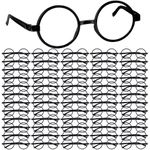 TUPARKA 30 Pieces Wizard Round Glasses Frame No Lenses Eyeglasses with 30 Pieces Lightning Bolt Tattoos for Kids Halloween Party Bag Fillers