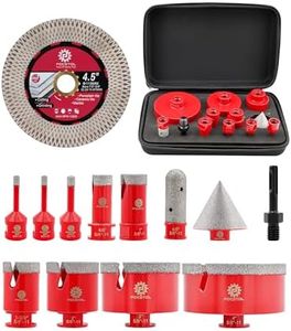 Diamond Tile Hole Saw Kit 13pcs - (6/6/8/20/35/50/75/100mm+20mm Milling Bit+50mm Chamfer Bit+SDS+115mm Saw Blade) Diamond Core Drill Bit Set for Porcelain Tile Ceramic Marble Granite FOCSTOL