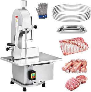 ROVSUN 1500W Electric Bone Saw Machine, 0.16-7.9Inch Cutting Thickness Frozen Meat Cutter with 6 Saw Blades, Commercial Bandsaw Machine Stainless Steel 19.4 x 15.2 In Table for Chicken Fish Beef