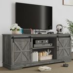 YITAHOME Farmhouse TV Stand for 65/60/55 Inch, Modern Entertainment Center with Sliding Barn Door, Wood TV Media Console Storage TV Cabinet for Living Room for 300lbs, Rustic Grey