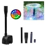 Hetkrishi Asian Pumps & Machineries 10W Submersible Pump With Adjustable Flow|Fountain Aquarium Garden Table Top Pump|Auto Change With 12 Led With Mashroom Nozzle Set 800Lph & 2.5 Feet Head