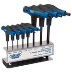 Draper 33873 Expert T Handle Hexagon and Ball End Key Set with Soft Grip, 8 Pieces , Blue