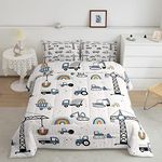 Cute Cars Bedding Set Kids Cartoon Excavator Comforter for Boys Girls Machinery Bulldozer Crane Comforter Set Colorful Rainbow Construction Site Duvet Set Room Decor Quilt Full Size Boys