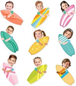 JarThenaAMCS 45Pcs Summer Cutouts Surfboard Paper Cut-Outs 9 Designs Tropical Beach Surfing Bulletin Board Decor with 100Pcs Glue Points for DIY Craft Back to School Classroom Home Hawaiian Party