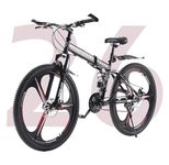 TRIOBLADE 24/26/27.5'' Folding Mountain Bike 21Speed Foldable Mountain Bicycle with Dual Disc Brakes 3 Spoke Wheels Mountain Bikes Dual Suspension Design for Adult Men Women (Black&Red, 26inch)