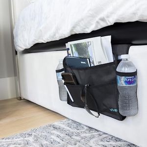Vive Bedside Caddy - Bed Hanging Organizer - Storage Bag Shelf For College Dorm, Bedroom, Couch, Bunk - 8 Large Pockets With Charger Slots For Men And Women - Slides Under Mattress - Handle For Travel