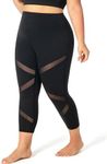 MEJING Plus Size Leggings for Women with Pockets Stretchy, L-5XL Tummy Control High Waist Workout Black Mesh Yoga Pants, Capri-nylon-black, XX-Large Plus