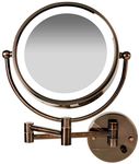 OVENTE 9" Lighted Wall Mount Makeup Mirror with 1X/7X Magnification, Double Sided Magnifying Vanity Mirror, LED Glow Light, 360° Swivel Design, Extendable & Folding Arm, Antique Brass MPWD3185AB1X7X