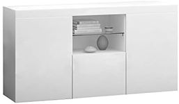 Panana 3 Doors Cabinet 5 Shelves Sideboard Cupboard Unit Glass Shelf With RGB LED Lights LxWxH 53.15x13.39x27.56inch