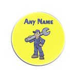 Personalised Gift - Mechanic with Big Wrench Round Gloss Coaster (Career Design Colour) Any Name Message Unique Mat Pad - Engineer Garage Worker Staff Vehicle Car