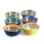 HENXFENLEAD Ceramic Salad, Soup Bowls Set of 6-25 Oz Deep Colorful Porcelain Serving Bowls for Cereal, Pasta, Dessert, Ramen, Noodle, Dishware, Microwave & Oven Safe - Bohemian Style