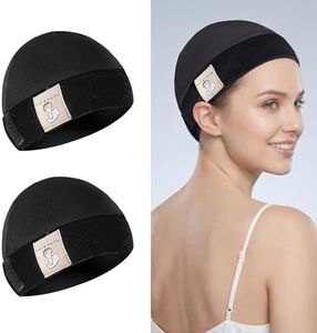 HappClan 2 PCS Velvet Wig Grip Cap for Women, 2-in-1 Non Slip Wig Caps for Lace Front Wigs, Breathable Soft Wig Band Grip for Glueless Wigs, Adjustable No Headache Wig Liner for Sport & Daily, Black
